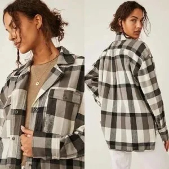 FREE PEOPLE Izzy Cargo Shirt in Black & Cream M - Picture 2 of 7